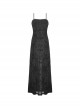Gothic Style Luxury Rose Flocking Three Dimensional Rose Decoration See Through Black Suspender Maxi Dress