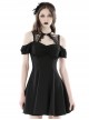 Gothic Style Sexy Off Shoulder Exquisite Lace Ruffled Black Suspender Halterneck Slim Dress