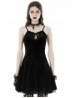 Gothic Style Luxury Velvet Sexy Hollow Metal Cross Decorated Unique Embroidered Bat Black Suspender Dress