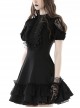 Gothic Style Elegant Stand Collar Retro Gorgeous Lace Sexy Hollow Black Puff Short Sleeves Slim Dress
