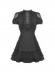 Gothic Style Elegant Stand Collar Retro Gorgeous Lace Sexy Hollow Black Puff Short Sleeves Slim Dress