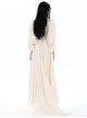 Steampunk Style Elegant Square Neck One Shoulder Exquisite Embroidered Lace Beige Lantern Sleeves Maxi Dress