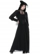 Gothic Style Elegant Lace Splicing Stand Collar Tencel Fabric Black Long Sleeves Maxi Dress