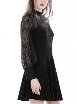 Gothic Style Sexy Backless Exquisite Lace Splicing Gorgeous Embroidered Patch Black Long Sleeves Dress