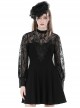 Gothic Style Sexy Backless Exquisite Lace Splicing Gorgeous Embroidered Patch Black Long Sleeves Dress