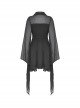 Gothic Style Elegant Witch Fake Two Piece Sexy Mesh See Through Black Long Trumpet Sleeves Dress