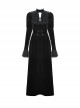 Gothic Style Elegant Stand Collar Gorgeous Velvet Retro Cross Decorated Black Puff Long Sleeves Slim Dress