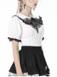 Gothic Style Cute Doll Collar Exquisite Love Button Lace Splicing White Puff Short Sleeves Blouse