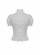 Gothic Style Elegant Stand Collar Palace Ruffle Neckline White Retro Puff Short Sleeves Slim Blouse