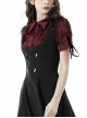 Gothic Style Exquisite Lapel Ruffle Decoration Retro Wine Red Short Puff Sleeves Slim Blouse