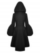 Gothic Style Witch Detachable Plush Trimmed Hat Delicate Lapels Elegant Black Warm Wool Coat