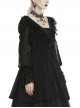 Gothic Style V Neck Delicate Lace Frill Thin Mesh Back Hollow Lace Elegant Black Chiffon Long Sleeves Coat