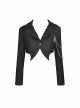 Gothic Style Simple Lapel Bat Hem Metal Chain Decoration Black Long Sleeves Short Suit Jacket
