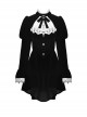 Gothic Style Elegant Stand Collar Luxury Velvet White Lace Bow Tie Black Retro Puff Sleeves Jacket