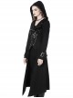 Punk Style Rebellious Leather Drawstring Metal Spike Zip Asymmetric Black Long Sleeves Hooded Long Coat