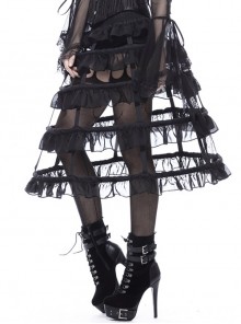 Gothic Style Exquisite Ruffled Birdcage Four Layer Fishbone Black Petticoat