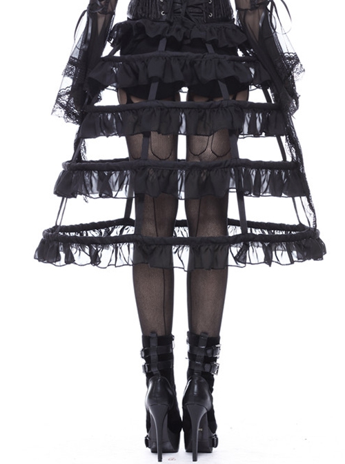 Gothic Style Exquisite Ruffled Birdcage Four Layer Fishbone Black Petticoat