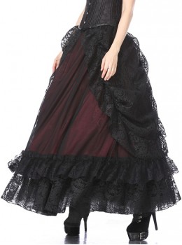 Gothic Style Elegant Black Lace Palace Curtain Design Exquisite Layered Lace Dark Red Long Skirt