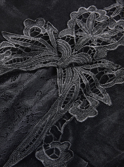 Gothic Style Gorgeous Velvet Exquisite Embroidered Lace Elegant Black Tight Fishtail Skirt