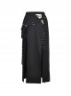 Punk Style Sexy Slit Hollow Leather Straps Asymmetrical Design With Waist Bag Black Long Skirt