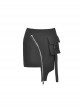 Punk Style Personalized Asymmetric Design Motorcycle Side Bag Metal Zip Decoration Cool Black Tight Skirt