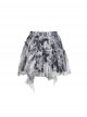 Punk Style Irregular Lace Mesh Hem Decadent Black And Gray Dyed Mini Skirt