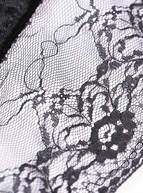 Gothic Style Elegant Velvet Splicing Lace Mesh Hem Daily Simple Black Short Skirt
