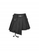 Punk Style Rock Biker Style Asymmetric Belt Bag Leg Ring Side Strap Design Black Pleated Skirt