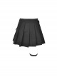 Punk Style Rock Biker Style Asymmetric Belt Bag Leg Ring Side Strap Design Black Pleated Skirt