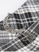 Punk Style Unique Metal Rivet Star And Moon Decoration Black And White Plaid Mini Pleated Skirt
