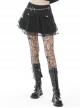 Punk Style Personalized Metal Star Rivets Cool Skull Nail Pin Design Multi Layer Mesh Hem Black Mini Skirt