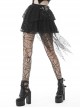 Punk Style Metal Cross Decorated Irregular Lace Hem Cross Straps Personalized Black Mini Skirt