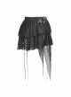 Punk Style Metal Cross Decorated Irregular Lace Hem Cross Straps Personalized Black Mini Skirt