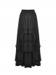 Gothic Style Retro Multi Layered Lace Ruffled Elastic Waistband Drawstring Elegant Black Chiffon Long Skirt