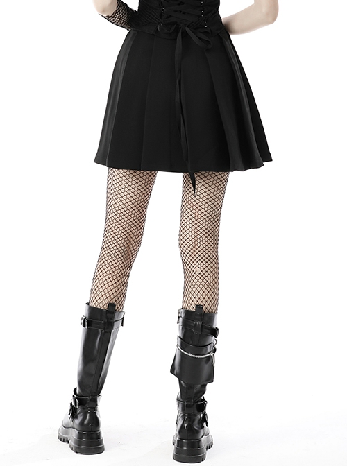 Punk Style Personalized Metal Pin Zip Asymmetric Design Daily Versatile Wear Black Pleated Skirt