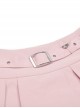 Punk Style Sweet Love Pocket Metal Bear Zip Design Lace Hem Spliced Pink Pleated Mini Skirt