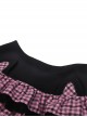 Punk Style Cute Cat Ears Paw Print Design Cascading Ruffles Sweet Black And Pink Plaid Mini Cake Skirt