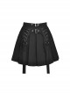 Punk Style Exquisite Lace Cross Strap Metal Ring Long Streamer Rock Black Double Buckle Pleated Skirt