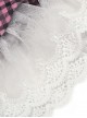 Punk Style Cross Strap White Angel Wings Heart Buttons Layered Lace Sweet Black And Pink Plaid Cake Skirt