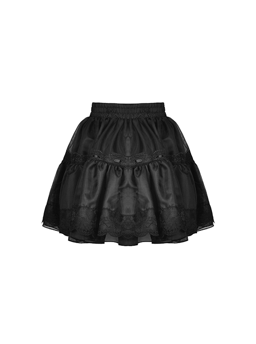 Gothic Style Exquisite Embroidered Mesh Sweet Ribbon Bowknot Elegant Black Mini Petticoat Tutu Skirt