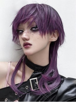 Taboo Idol Series Gradient Purple Cool Wolf Tail Juvenile Reverse Curling Hair Ouji Fashion Full Head Wig