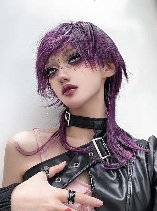 Taboo Idol Series Gradient Purple Cool Wolf Tail Juvenile Reverse Curling Hair Ouji Fashion Full Head Wig
