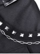 Punk Style Cool Metal Rivet Chain Decoration Mesh Stitching Daily Versatile Wear Black Pleated Mini Skirt