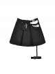 Punk Style Rebellious Rock Roll Hollow Metal Cross Waist Bag Design Daily Cool Black Pleated Skirt