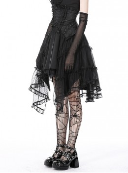 Gothic Style Luxury Palace Embroidery Exquisite Lace Ruffles Cross Ribbon Elegant Black Corset Skirt