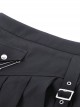 Punk Style Rebellious Metal Pin Fake Pocket Asymmetrical Leg Loop Design Versatile Black Pleated Skirt