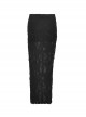 Punk Style Sexy Side Slit Cross Strap Personality Decadent Hole Irregular Hem Black Long Skirt