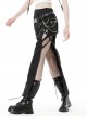 Punk Style Rock Metal Buckle Cross Strap Sexy Side Slit Daily Versatile Black Tight Long Skirt