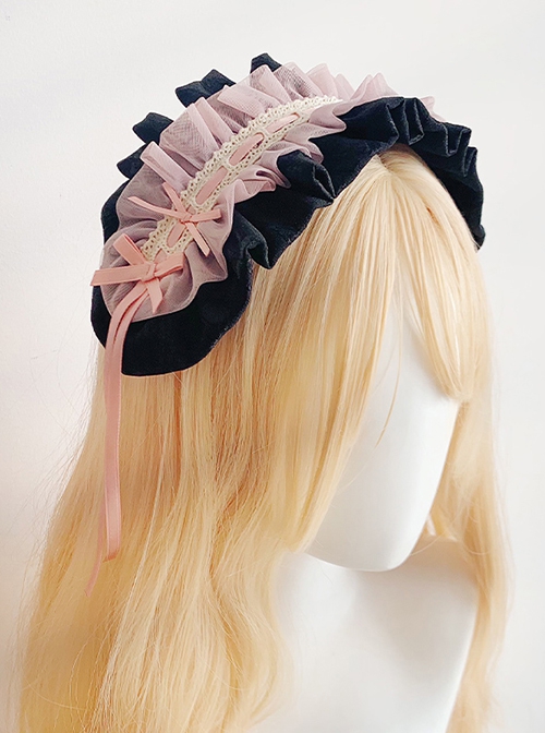 Heartbeat Love Song Series Jacquard Ruffle Mesh Yarn Ribbon Lace Bowknot Sweet Lolita Headband