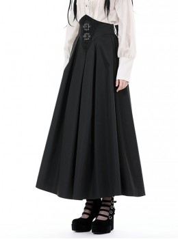 Gothic Style Retro Exquisite Embroidery Unique Metal Special Shaped Buckle Elegant Black Waist Long Skirt